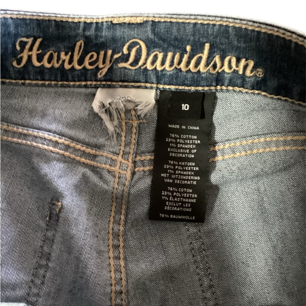 Harley-Davidson Womens Faded Blue Skinny Jeans Size 10 Biker Denim - Picture 6 of 7